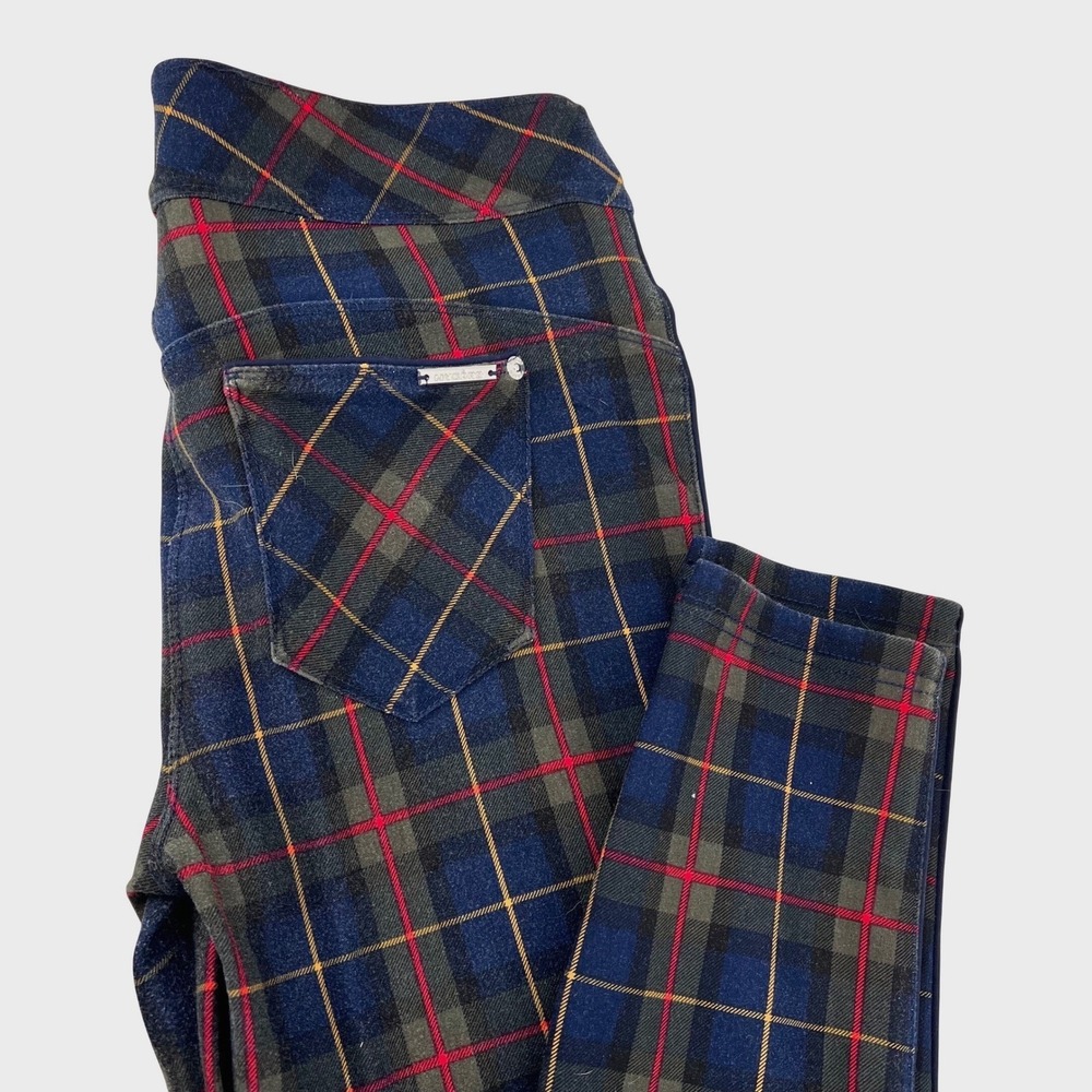 Nygård Luxe Slims Navy Plaid Stretch Jegging Pants Womens Med 10-12 Slim Leg